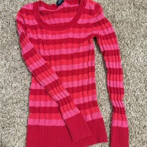 Faded Glory Women's Red and Pink Striped Sweater